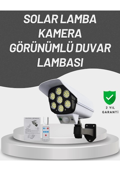 77 Led'li Güneş Enerjili Güvenlik Lambası Ve Kukla Kamera Hareket Sensörlü, 2400mah Pilli Çok Renkli