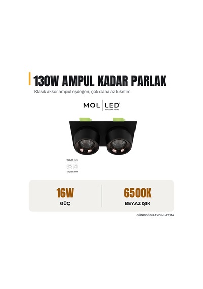 Molled Vindor Serisi 2x8w İkili Sıva Altı Led Spot Dış Siyah İç Platin 6500k - Mol5043-5