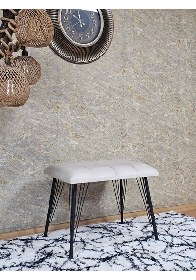 Zafir Metal Siyah Tel Ayaklı 60 Cm Puf Bench - Puf - Bench - Oturak - Mutfak Oturağı - Antre Oturağı Krem