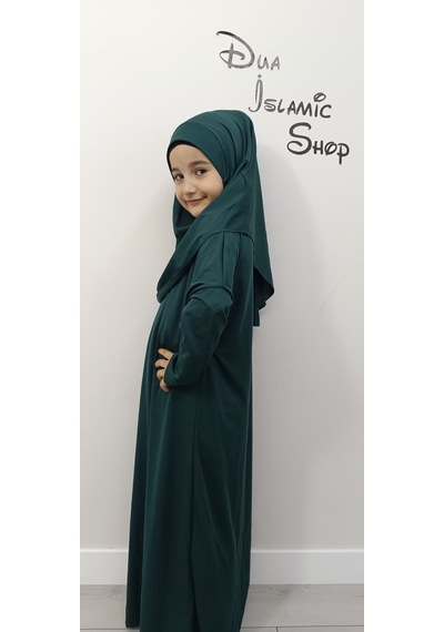 Dua İslamic Shop Kız Çocuk Tek Parça Namaz Elbisesi Zümrüt Yeşili