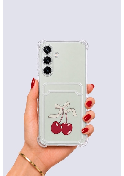 Hepsi Samsung Galaxy Uyumlu S24 Kartlıklı Kiraz Desenli Kılıf Najmaddin Çok Renkli
