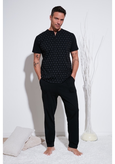 Buratti Pamuklu Beli Lastikli Regular Fit Kısa Kollu Erkek Pijama Takımı 6572009 Siyah