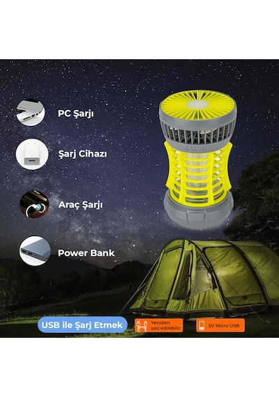 Bix KL-02 Sivrisinek Kovucu İç ve Dış Mekan Elektrikli Micro USB Şarj Edilebilir IPX4  LED Işıklı Lamba
