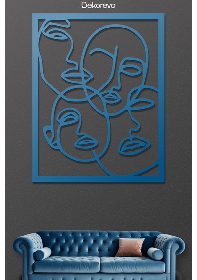 Yüzler Metal Duvar Tablosu - Metal Duvar Sanatı - Mavi - 60 X 75 Cm