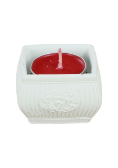 Eskitme Mumluk Şamdan Tealight Mum Uyumlu Mini Çizgili Çiçekli Model - Beyaz