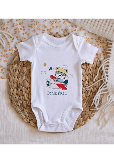 Bitmeyenkartus Bk Kids Isimli Sevimli Pilot Tasarımlı Bebek Body Zıbın - Model 1 Çok Renkli