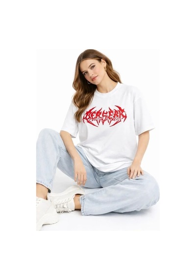 Baskılı T-shirt Yazlık Kısa Kol Bisiklet Yaka Rahat Kalıp Tişört - Beyaz Beyaz