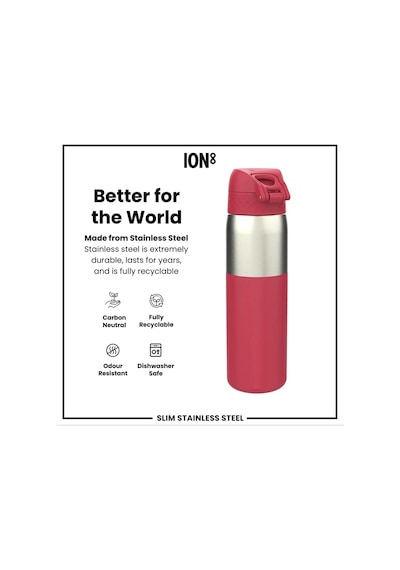 Ion8 - Paslanmaz Çelik İnce Suluk - Fuşya - 600 Ml - Sızdırmaz