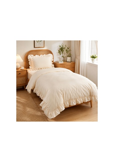 Fırfırlı Nevresim Takımı Classic Creme Tek Kişilik 2 Parça 160 X 220 Cm Ekru