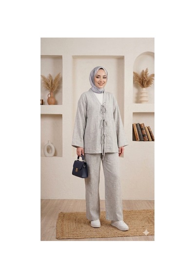 Maşuka Yazlık Keten Kumaş Kimono Ve Pantolon İkili Takım - Rahat Ve Şık Tasarım Taş Gri Taş Gri Maşuka Yazlık Keten Kumaş Kimono Ve Pantolon İkili Takım - Rahat Ve Şık Tasarım Taş Gri Taş Gri