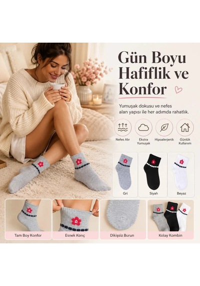 Çorap Giyim Kadın Çiçek Desenli Kısa Konç Çorap 12 Li Paket, %80 Pamuklu Dikişsiz Burun, Nefes Alan Yumuşak Bilek Çorabı, Gri Siyah Beyaz Çok Renkli Çorap Giyim Kadın Çiçek Desenli Kısa Konç Çorap 12 Li Paket, %80 Pamuklu Dikişsiz Burun, Nefes Alan Yumuşak Bilek Çorabı, Gri Siyah Beyaz Çok Renkli