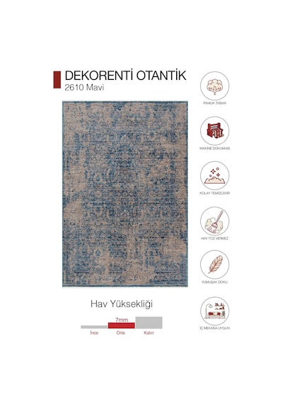 Hoom Rugs Otantik 2610 Mavi Vintage Desenli Salon Halısı