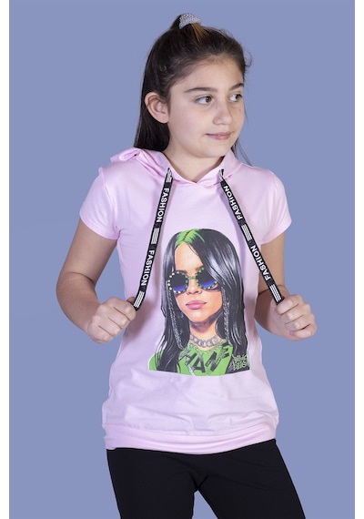 Toontoy Kids Toontoy Kız Çocuk Billie Eilish Baskılı Kapüşonlu Tişört Pembe