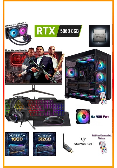 Comloji CMLJ64 R9-9900X 16 GB 512 GB SSD RTX5060 27" Free Dos Masaüstü Oyuncu Bilgisayarı