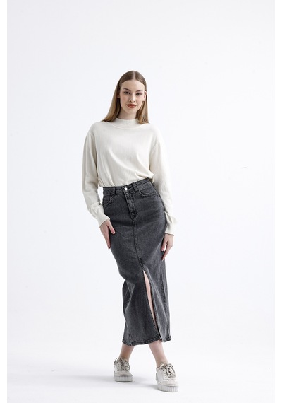 Pass&pass 2100-etek Kadın Likralı Önden Yırtmaçlı Jeans Kot Denim Uzun Etek Gri Pass&pass 2100-etek Kadın Likralı Önden Yırtmaçlı Jeans Kot Denim Uzun Etek Gri