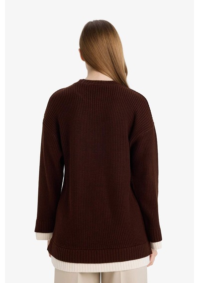 Defacto Regular Fit Bisiklet Yaka Triko Kazak Tunik G7237ax25cwbn468 Kahve-bn468