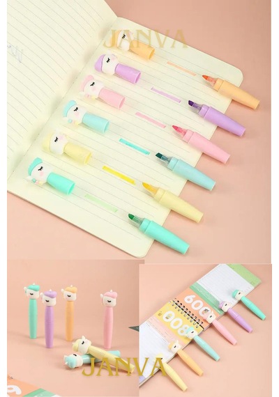 Unicorn Fosforlu Kalem Boya Seti 1 Paket 6 Adet İşaretleme Çizgi Kalemi Çok Renkli