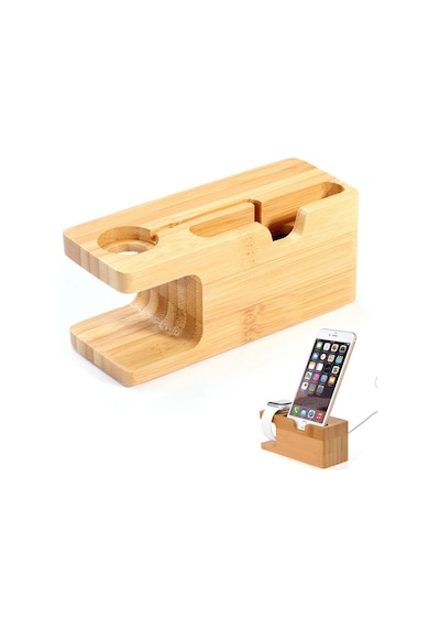 Watch ve Apple Uyumlu iPhone  Bambu Masaüstü Dock Şarj Standı