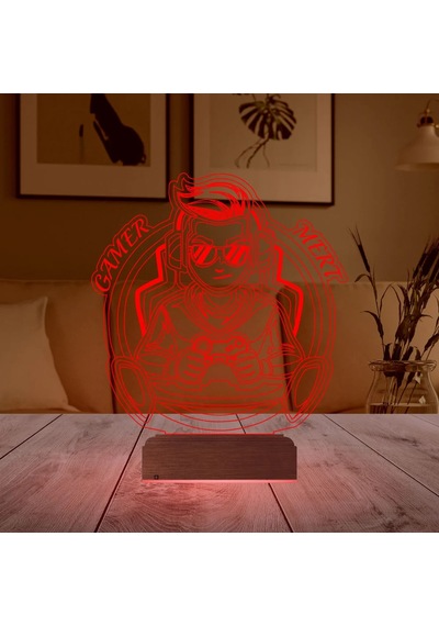 Luvivia Oyuncu Gamer Tasarım Kişiye Özel 3d Lamba - Masa Gece Lambası Şeffaf