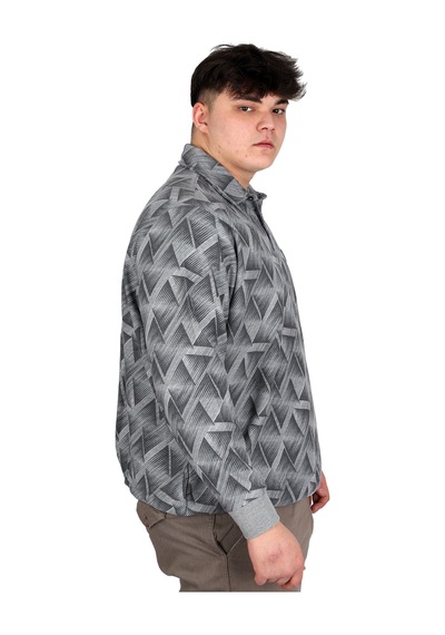 Mode Xl Büyük Beden Erkek Polo Yaka Sweatshirt Baskılı Selanik U24440 Gri Melanj Gri Melanj