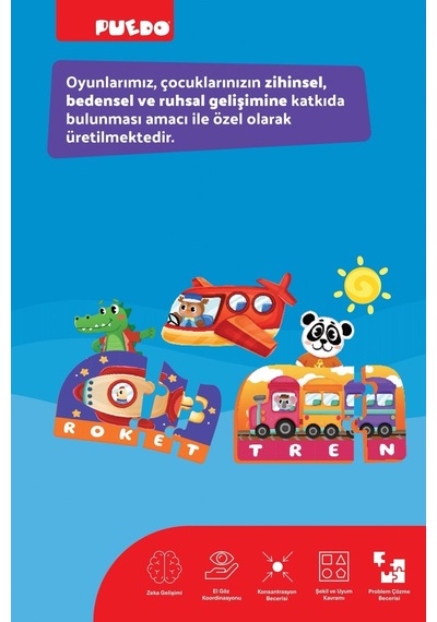 Puedo İlk Kelimelerim Araçlar Puzzle Eva Eğitici Oyuncak 3+ Harf Öğrenme 41 Parça