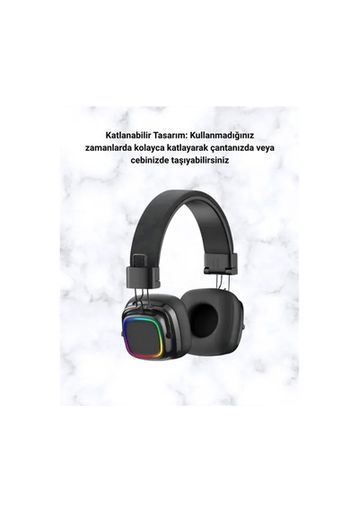 Bluetooth 5.3 Rainbow Işıklı Kulak Üstü Kablosuz Kulaklık Standart