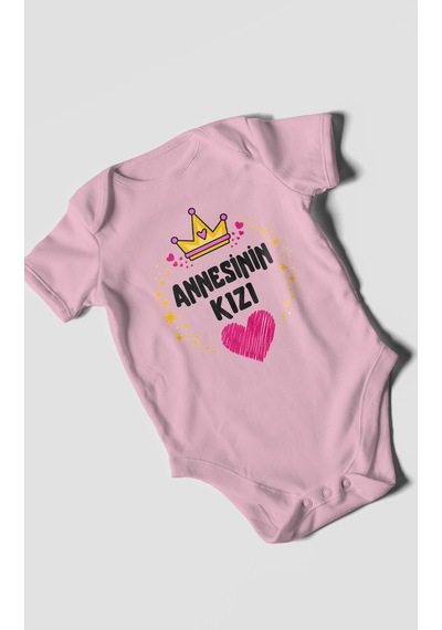 Morivokids Annesinin Kızı Kısa Kollu Bebek Body %100 Pamuk Koyu Pembe