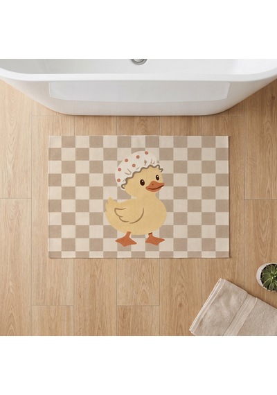 Kartela Halı Pastel Dama Ördekli Banyo Paspası Bej Kaymaz Taban Makinede Yıkanabilir 50x75 Cm