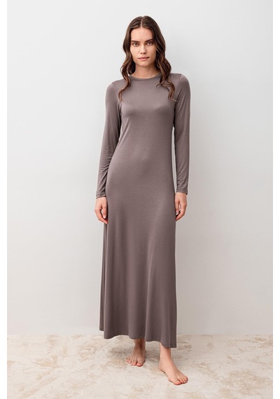 Artış Collection Uzun Kollu Basic Rahat Günlük Likralı Esnek Viskoz Soft Elbise 20108 Vizon
