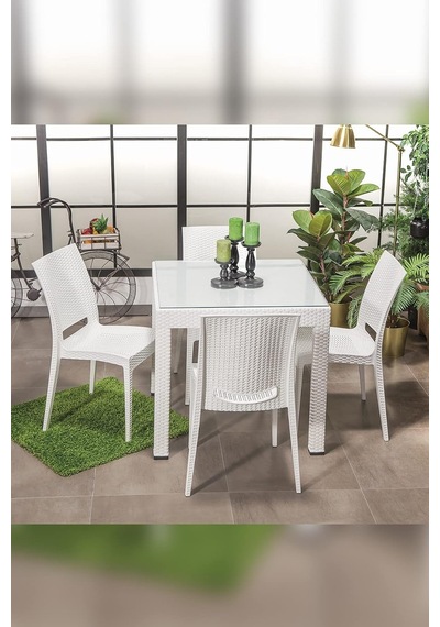 Rattan Small Camlı Beyaz Masa Takımı Bahçe&balkon 1 Camlı Masa + 4 Sandalye Çok Renkli Rattan Small Camlı Beyaz Masa Takımı Bahçe&balkon 1 Camlı Masa + 4 Sandalye Çok Renkli