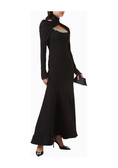 Ac By Aanchal Chanda Embellished High - Neck Yüksek Yaka Taş Işlemeli Maxi Kadın Elbise Siyah