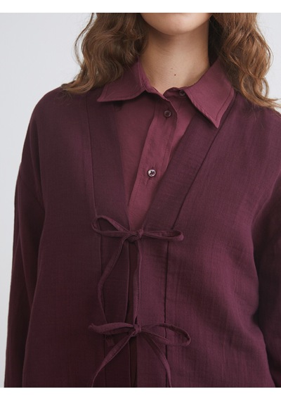 Lcw Modest Mürdüm V Yaka Oversize Müslin Kadın Kimono
