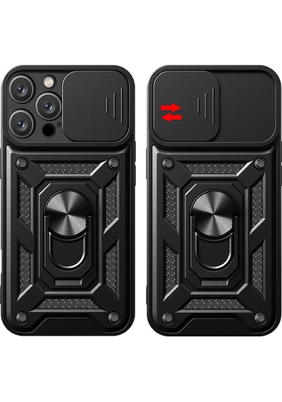 Apple Uyumlu iPhone 16 Pro Max Kılıf Pars Lens Sürgülü Yüzüklü Standlı Korumalı Kılıf