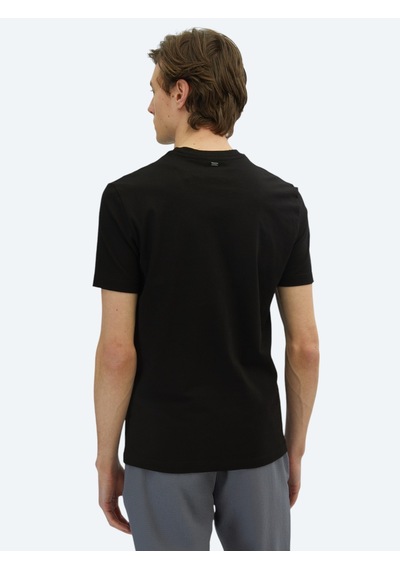 Kip Siyah Baskılı Bisiklet Yaka %100 Pamuk T-shirt siyah black