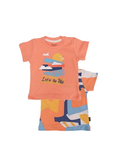 Bebelop Baskılı Geometrik Desenli T-shirt 2'li Set 001