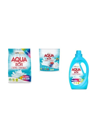 Aquabor Doğal Mineralli 4 Kg Renkliler + Tablet + Sıvı Renkliler 3 Lü Set 0.75 LT - 2.5 LT - 12 KG 62606187
