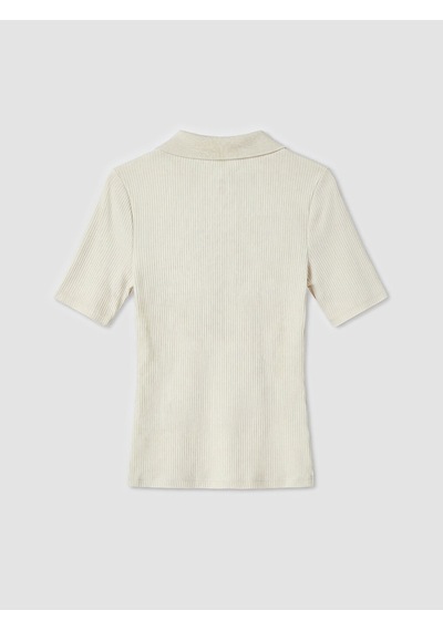 Lcw Everyday Ekru Polo Yaka Kadın Fitilli Tişört