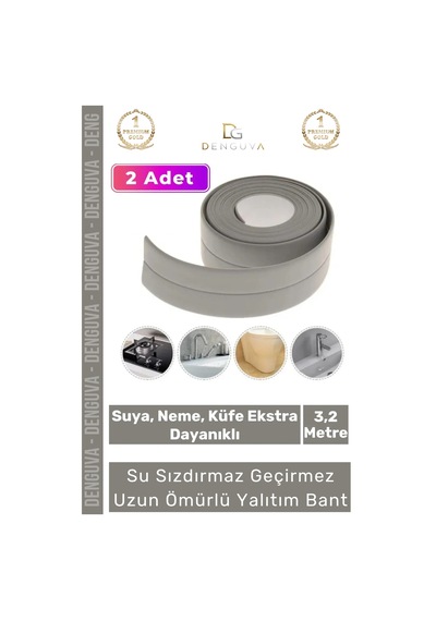 Premium Su Geçirmez Sızdırmaz Dayanıklı Pvc Yağ Kenar Küf Önleyici 3.2m Gri İzolasyon Bant 2 Adet