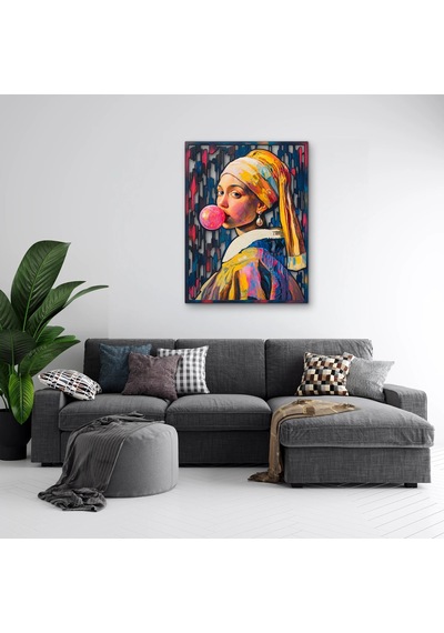 Balon Sakızlı İnci Küpeli Kız - Metal Tablo - Dec0391 38 X 50 Cm Çok Renkli