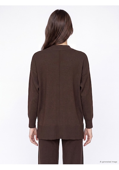 Lc Waikiki Lc Waıkıkı Kahverengi Yarım Balıkçı Yaka Kadın Oversize Triko Tunik