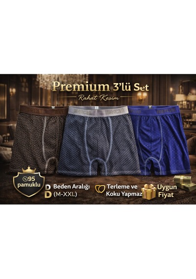 Mercan Esnek Pamuklu 3'lü Boxer Seti - Premıum, Rahatlık Ve Konfor Çok Renkli Mercan Esnek Pamuklu 3'lü Boxer Seti - Premıum, Rahatlık Ve Konfor Çok Renkli