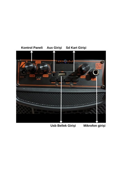 Bluetooth Hoparlör Ultra Büyük 8 İnç 2 Çift Parti Hoparlör Işıklı Mikrofonlu 60cm Speaker Aux/fm/usb