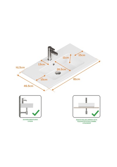 Isvea Sistema T-flat Slim İnce Formlu Lavabo 81 X 46,5 Cm Beyaz Beyaz