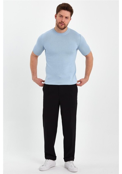 Cool Tarz Mavi Erkek Yarım Balıkçı Düz Triko T-shirt-trz19129r09s Mavi Mavi