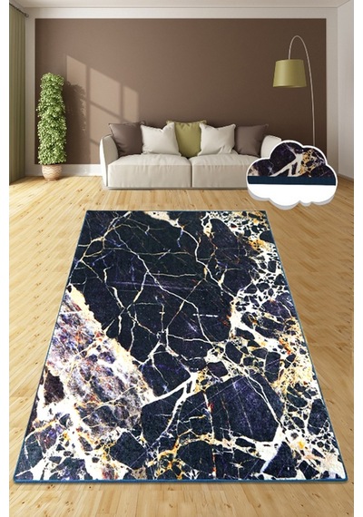 Natural Stone Black 150X240 Cm Dekoratif Halı , Kaymaz Taban