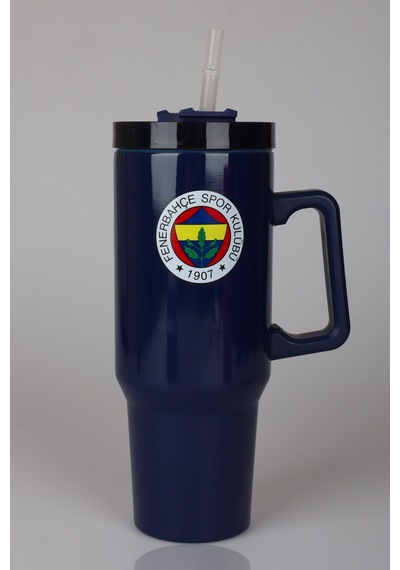Lisanslı Fenerbahçe Pipetli Kulplu Termos Mug Paslanmaz Çelik Matara 1,20 Litre Altın