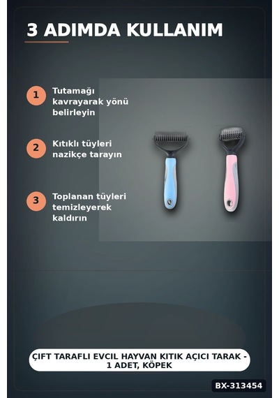 Çift Taraflı Evcil Hayvan Kıtık Açıcı Tarak - 1 Adet, Köpek Kedi Tüy Bakımı Bx-313454