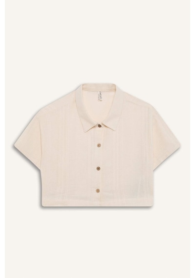 DeFacto Kız Çocuk Cropped Fit Keten Kısa Kollu Gömlek D9142A825SMBG734