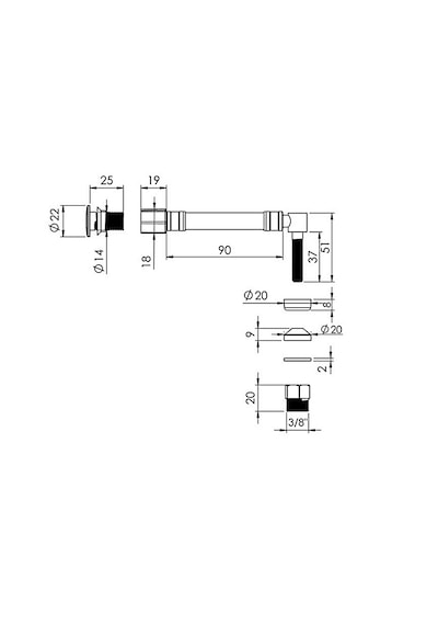 Yapıtaşı Yt324 Ø22 Küresel Uçlu L Tipi Esnek Taharet Çubuğu Rekorlu 90mm