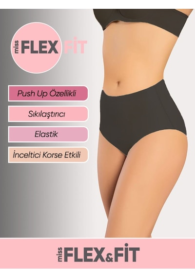 Missflex Fit Lazer Kesim Yüksek Bel Silikonlu Slip Siyah